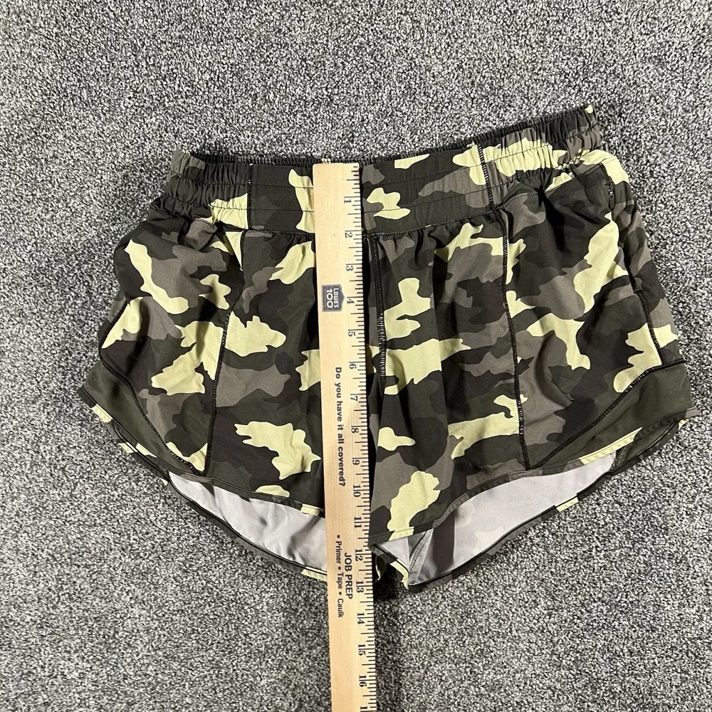 Lululemon Speed Up Shorts Camo Green Yellow Women's Size 8 Long Running